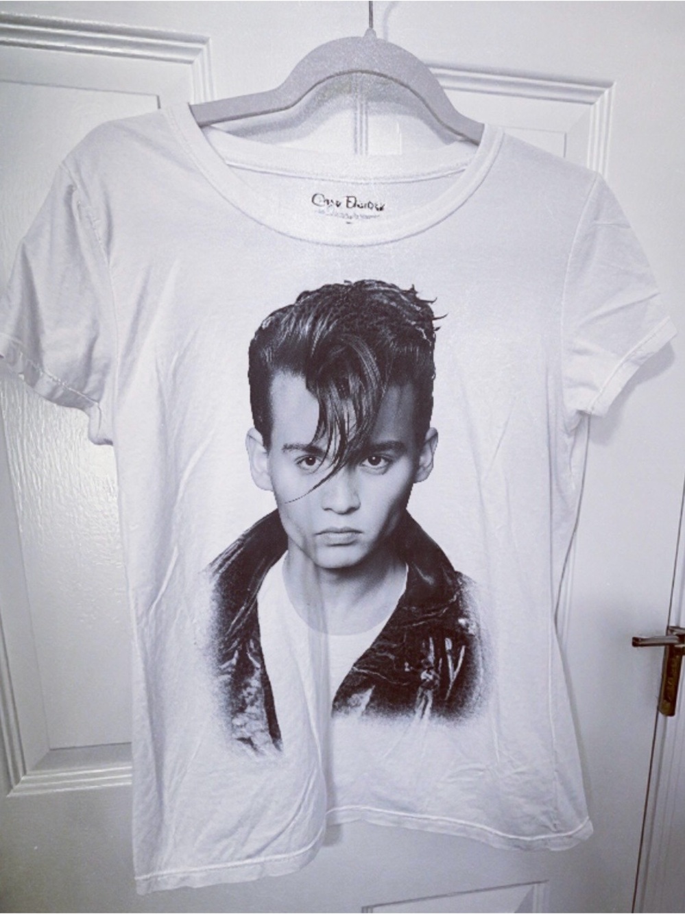 White Crewneck Graphic Tee with Portrait Print